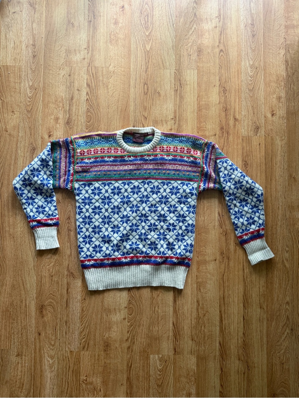 Vintage Chaps Ralph Lauren Cream and Blue Fair Isle Crewneck Sweater